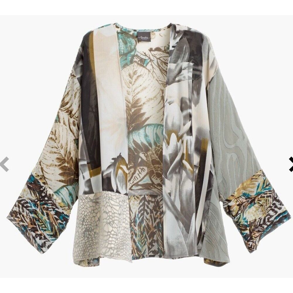 Chicos Travelers Lotus Mix Patchwork Jacket Cardigan Sz 2 Large mixed media A11